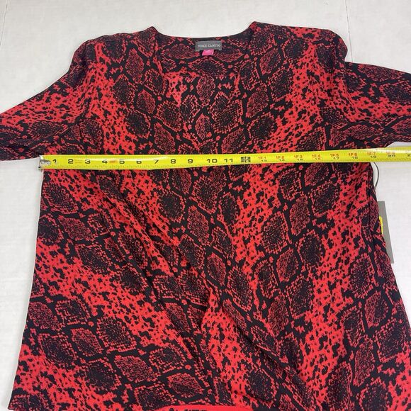 VINCE CAMUTO Womens Snake Print Balloon Sleeve Top XS Red Dark Romantic Vixen - Picture 9 of 11